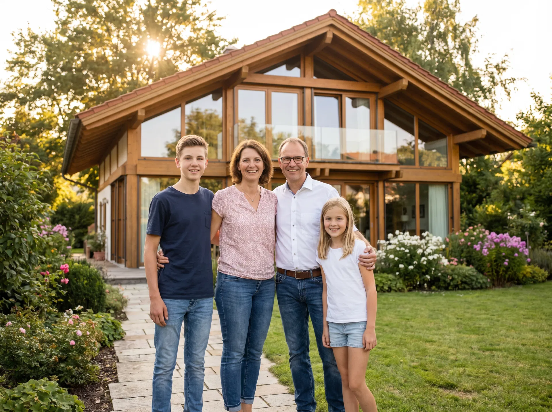 Zufriedene Familie vor ihrem Haus