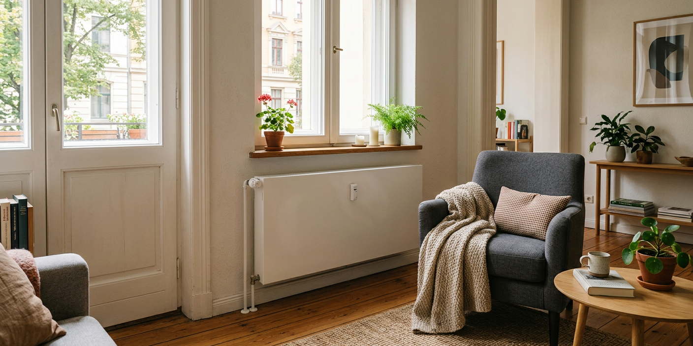 header-artikel-08-waermepumpe-heizkörper Moderner Plattenheizkörper in hellem Wohnzimmer - Wärmepumpe funktioniert auch ohne Fußbodenheizung